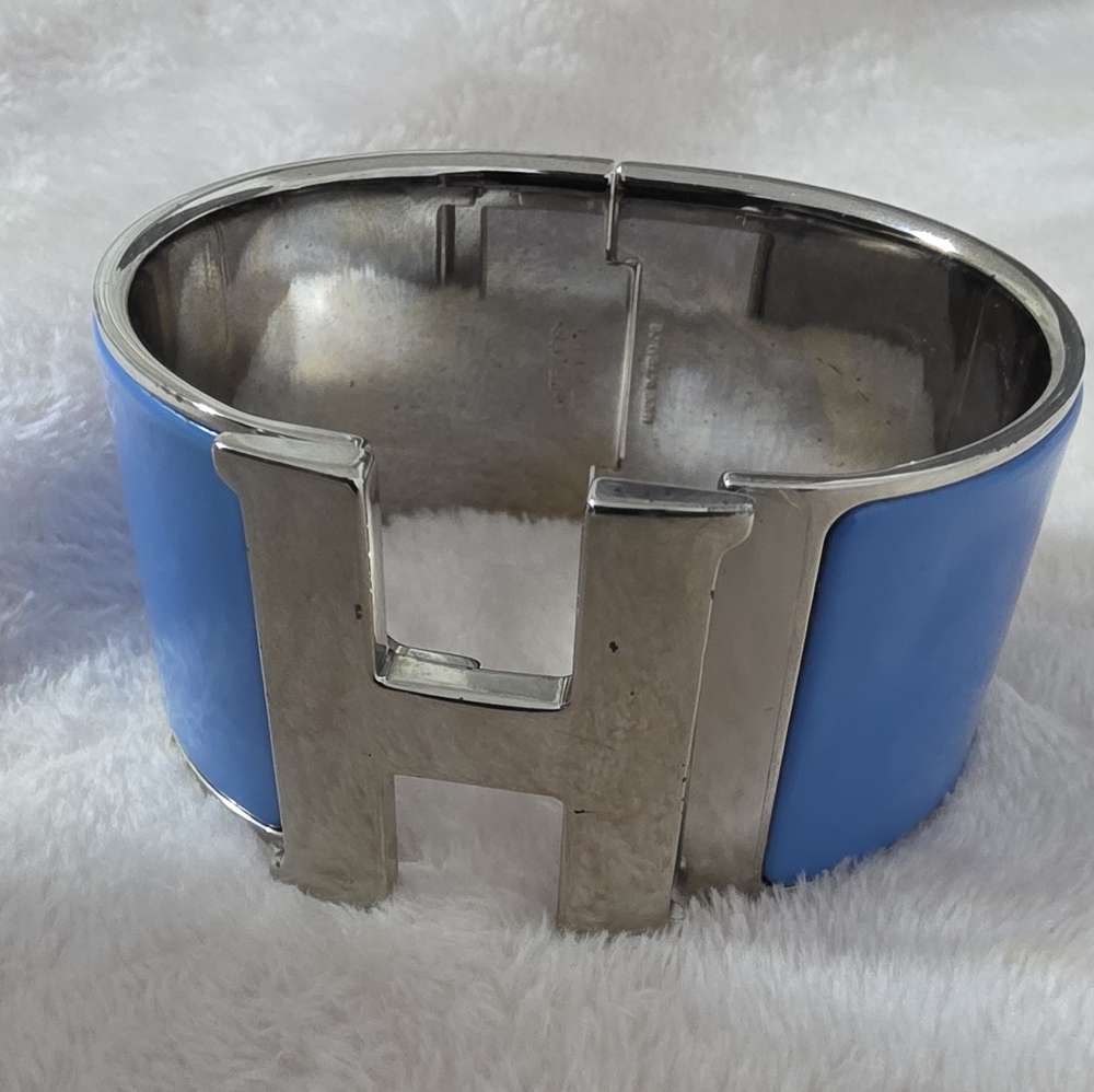 Authentic Hermes Click-Clack   Silver And Blue  Bracelet